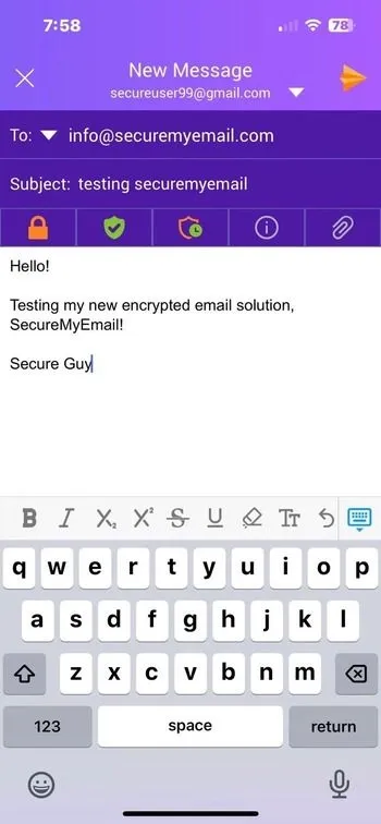 Compose message on SecureMyEmail app
