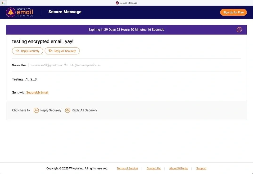 Viewing secure message with SecureMyEmail