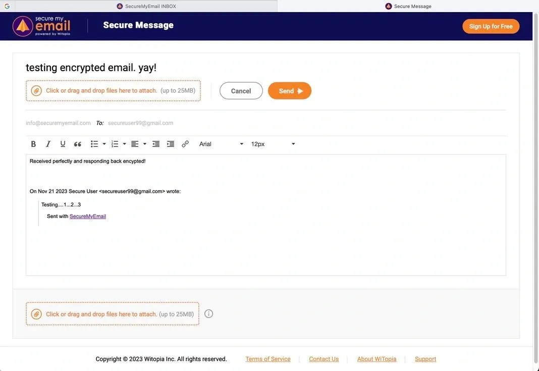 Replying to a secure message with SecureMyEmail