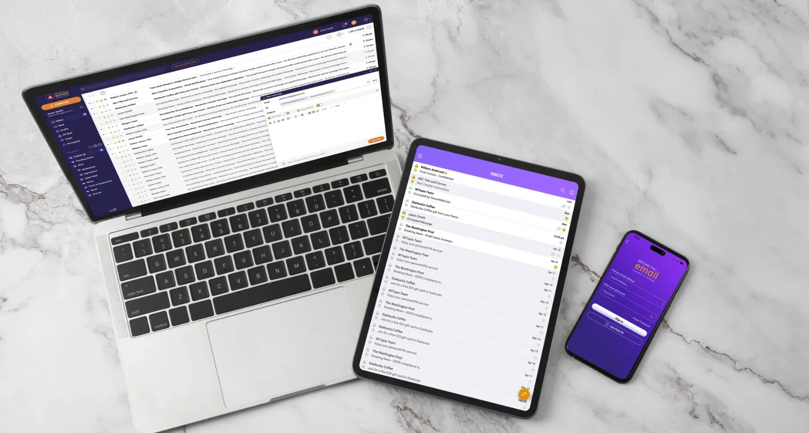 Laptop, tab and iPhone with SME app running.