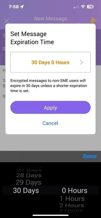 Set expiration time for secure message