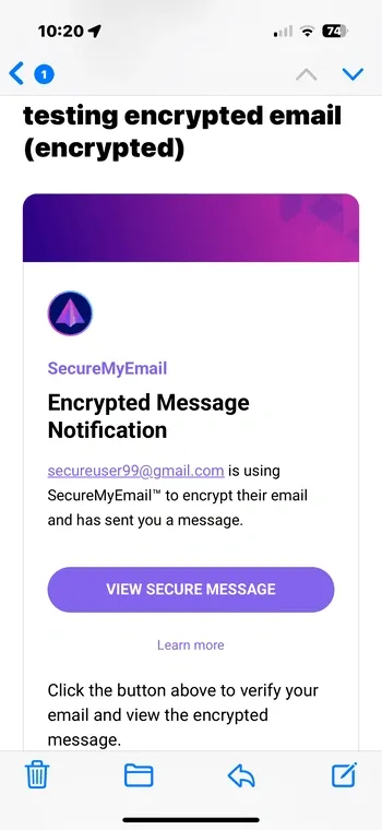 View secure message email for Non-user 