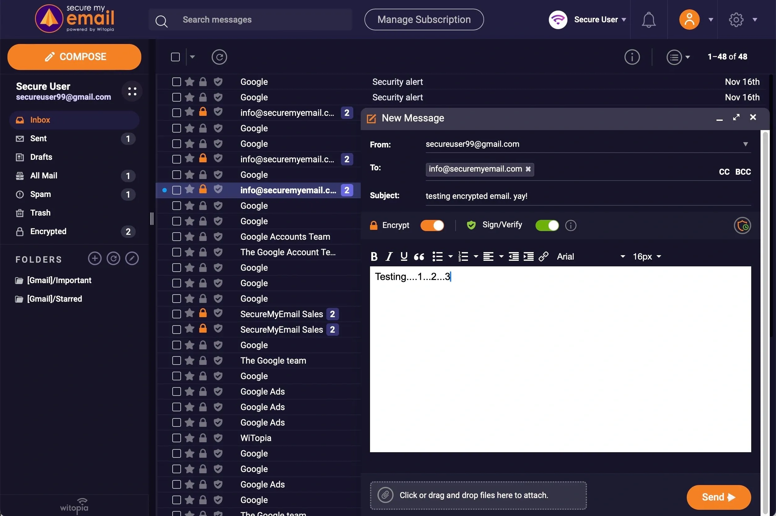 Compose message with SecureMyEmail