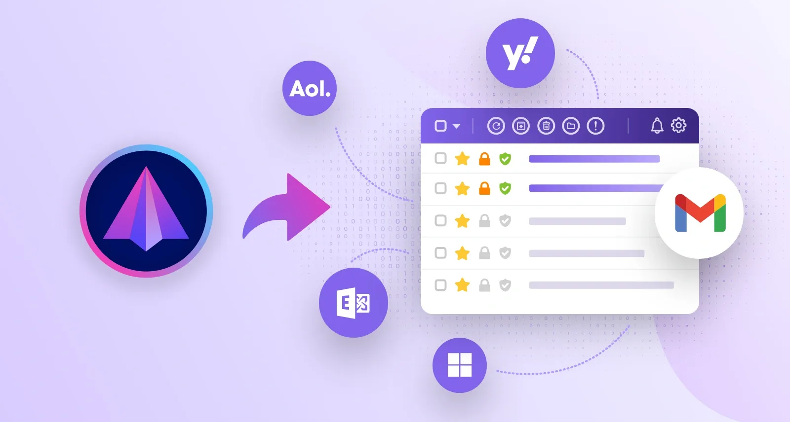 A SME interface and logo of SME with logo of other email providers such as Gmail, Yahoo, AOL, Microsoft 