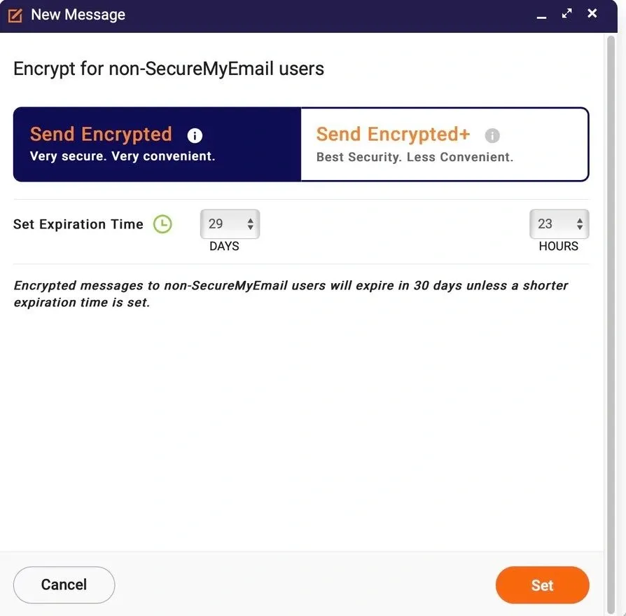 select from encryption options